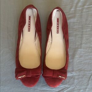 Prada Women's Burgundy Suede Bow Loafers